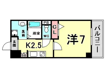 ロイスグラン神戸下沢通(1K/7階)の間取り写真