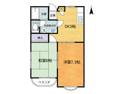 第1サンライズイトーB棟(2DK/1階)の間取り写真