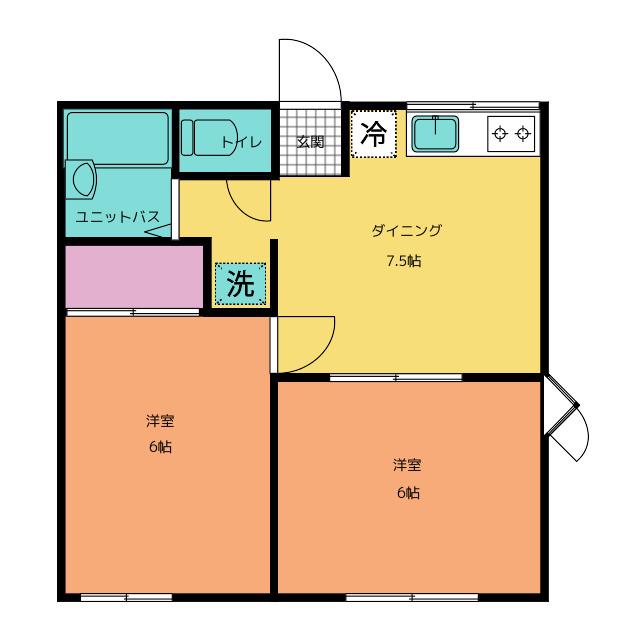 タウンハイツ富士見(2DK/1階)の間取り写真