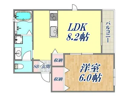 ベルリード宝塚(1LDK/2階)の間取り写真