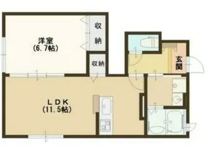 モメント ファスト(1LDK/1階)の間取り写真