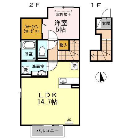 エアリアル・ガーデン(1LDK/2階)の間取り写真