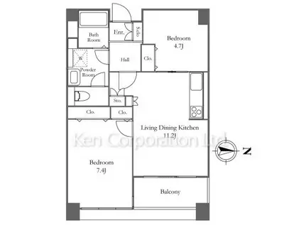 リバーシティ21 イーストタワーズII(2LDK/36階)の間取り写真