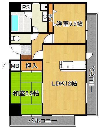 アネーロあそう(2LDK/10階)の間取り写真