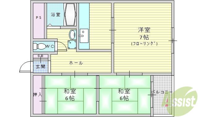 松尾マンション(2LDK/3階)の間取り写真