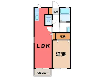 ディアコートD(1LDK/1階)の間取り写真