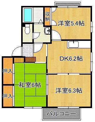 パットターンヒルズ B棟(3DK/2階)の間取り写真