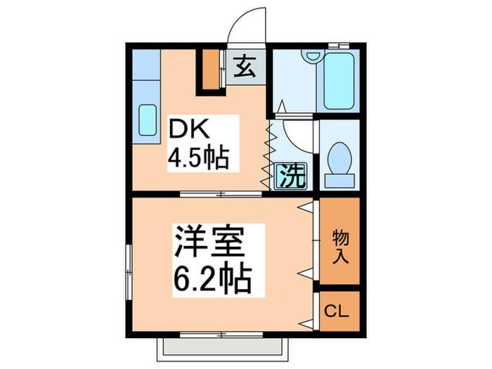 ファーストクオーター(1DK/2階)の間取り写真