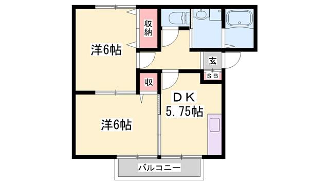 コンフォーレ今宿(2DK/1階)の間取り写真