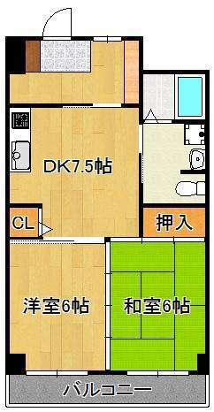 グローリー足立(2DK/3階)の間取り写真