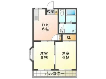 レインボー生川(2DK/1階)の間取り写真