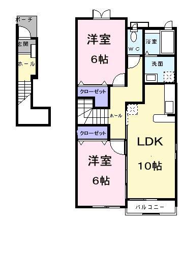 ヴァイオレット・パラッツオA(2LDK/2階)の間取り写真