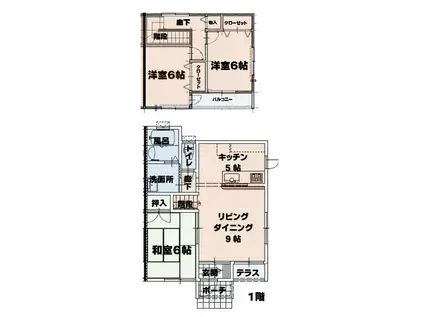 プランドール吉岡南(3LDK/1階)の間取り写真