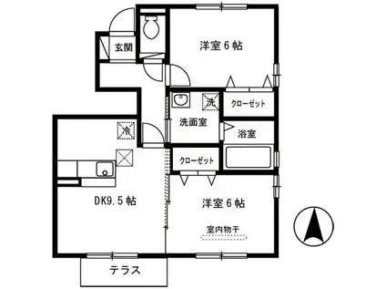 プリモセジュール B(2DK/1階)の間取り写真