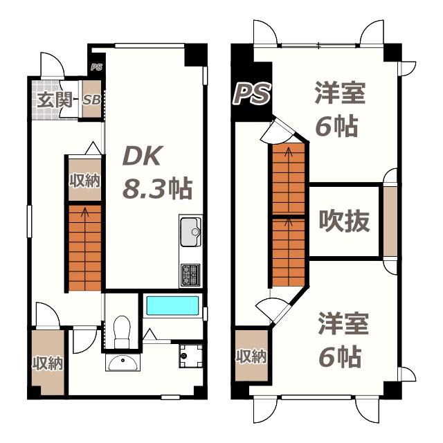 オルフェア帝塚山(2DK/2階)の間取り写真