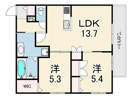 LA VITA摂津本山(2LDK/2階)の間取り写真