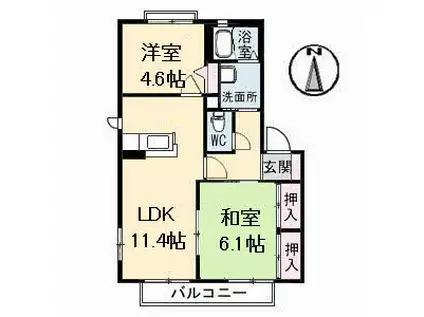 グリーンハウス平野 B棟(2LDK/2階)の間取り写真