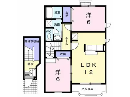 アンソレイユB(2LDK/2階)の間取り写真