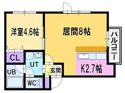リブレア厚別(1LDK/2階)の間取り写真