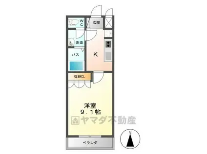 グランドゥールⅡ(1K/1階)の間取り写真