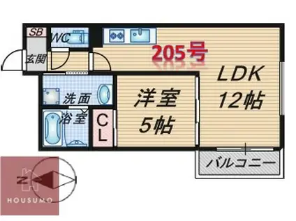 プレイス曽根(1LDK/2階)の間取り写真