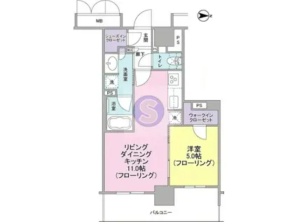 ブランズタワー御堂筋本町(1LDK/5階)の間取り写真
