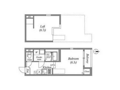 ハーモニーテラスフォース椥辻(ワンルーム/1階)の間取り写真