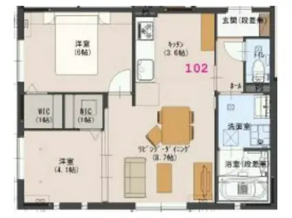 ファルベ(2LDK/1階)の間取り写真