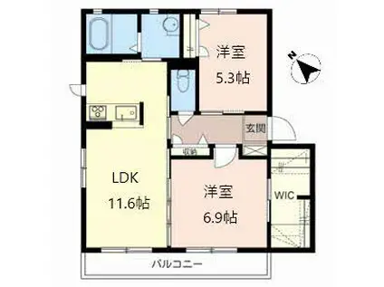 グランディール玄兎(2LDK/2階)の間取り写真