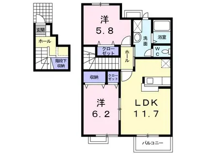レジデンス ファミリア D(2LDK/2階)の間取り写真