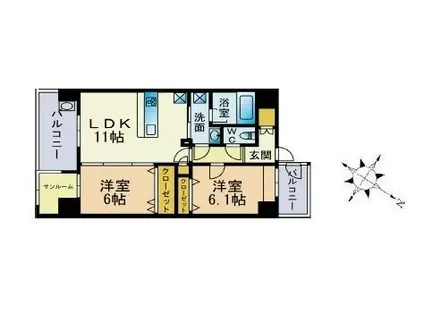バルセロナ薬院(2SLDK/12階)の間取り写真