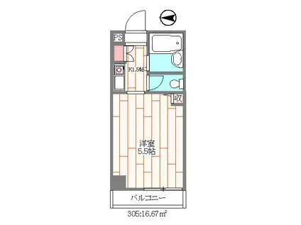 ステージ・I(ワンルーム/3階)の間取り写真