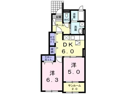 アルモニ-(2DK/1階)の間取り写真