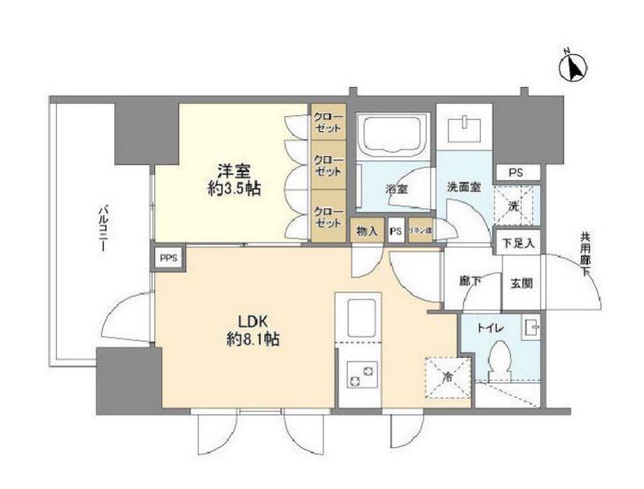 ピアース麻布イースト(1LDK/3階)の間取り写真