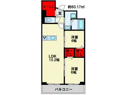 MYS CASETTE KOKURA -ミースカセッタ小倉-(2LDK/2階)の間取り写真
