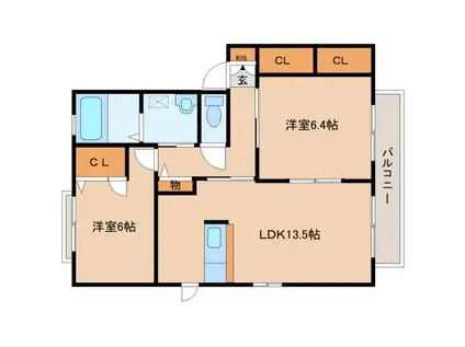 ルミエール平城A(2LDK/1階)の間取り写真