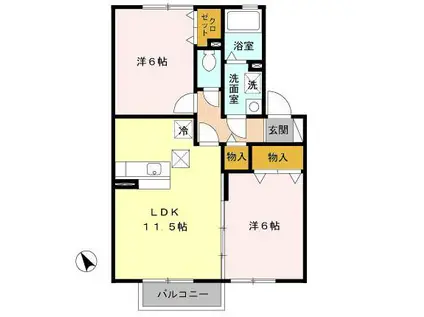 シャイン・プレイス B(2LDK/1階)の間取り写真