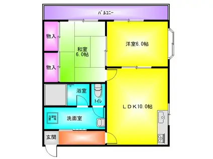 ビートル山本北E棟(2LDK/1階)の間取り写真