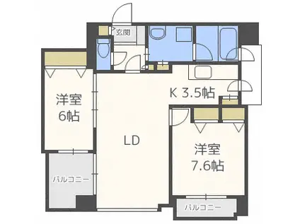 ノヴァ知事公館前(2LDK/7階)の間取り写真