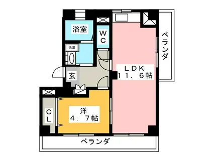 サンハイムU.S ウエスト(1LDK/2階)の間取り写真