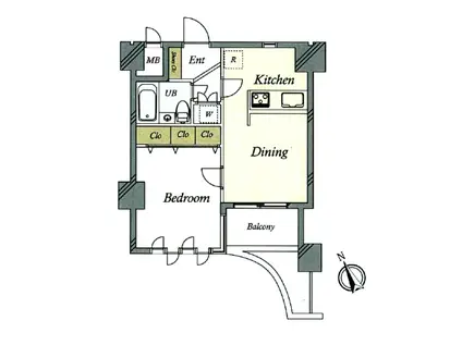 インペリアル六本木1号館(1DK/2階)の間取り写真