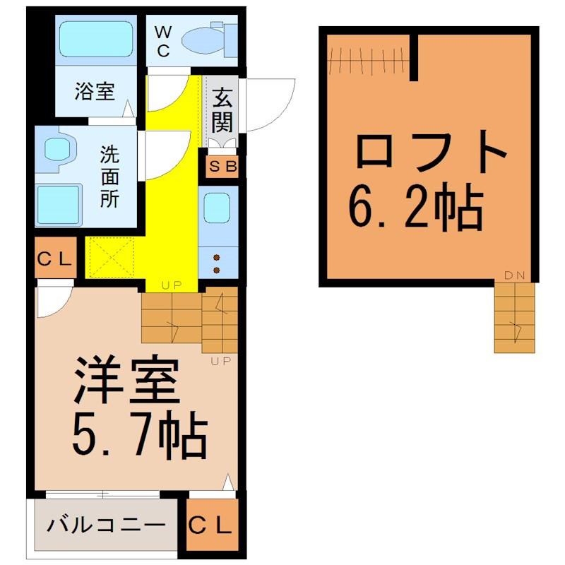SQUARE千種(1K/2階)の間取り写真
