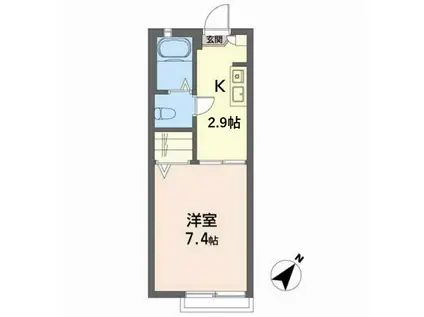 ランドロード・オチ 千日(1K/2階)の間取り写真