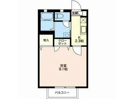 ハウスこだま(1K/2階)の間取り写真