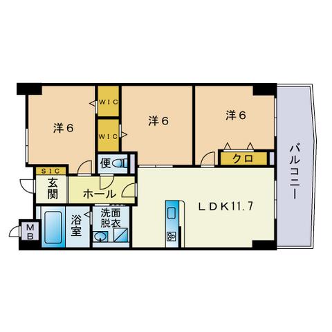 リオグランデ博多(3LDK/9階)の間取り写真
