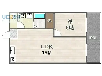 モダンアパートメント神戸宝塚(1LDK/2階)の間取り写真