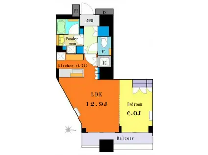 勝どき ザ・タワー(1LDK/17階)の間取り写真