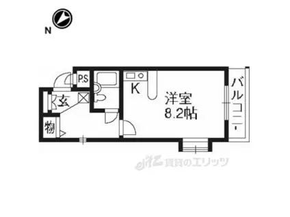 DETOM-1京大前Ⅱ(1K/2階)の間取り写真