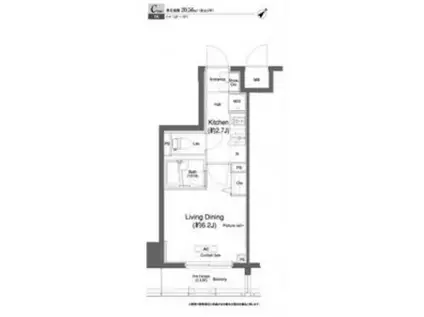 プラウドフラット門前仲町II(1K/1階)の間取り写真
