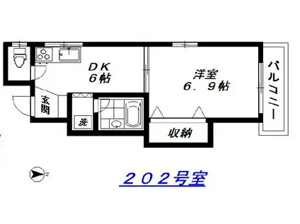 大西ビル・イースト(1DK/2階)の間取り写真